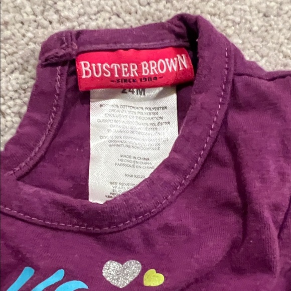 Good🎉 condition BUSTER BROWN Purple Kids Shirt with Black Sleeves-24 months - Picture 3 of 9